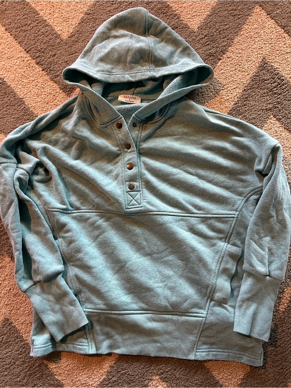 Zenana Outfitters women’s Hooded Henley Pullover Shirt - Teal